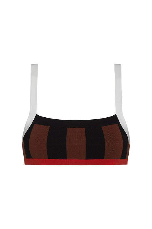 la plage top in black/brown stripe