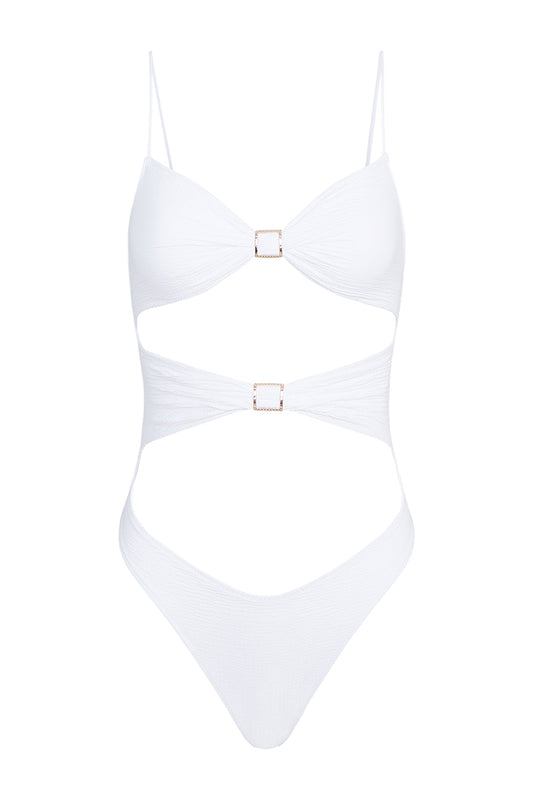 high twist one piece in white seersucker